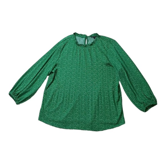 ADRIANNA PAPELL Printed 3/4 Sleeve Blouse Green W Black & White Spots - Picture 3 of 8